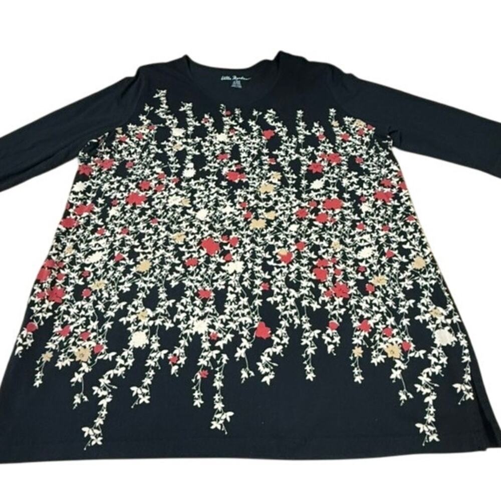hics"ULLA POPKEN" Black V Neck 3/4 Sleeve T-Shirt Full Front Graphics SZ 20/22 - Picture 4 of 10